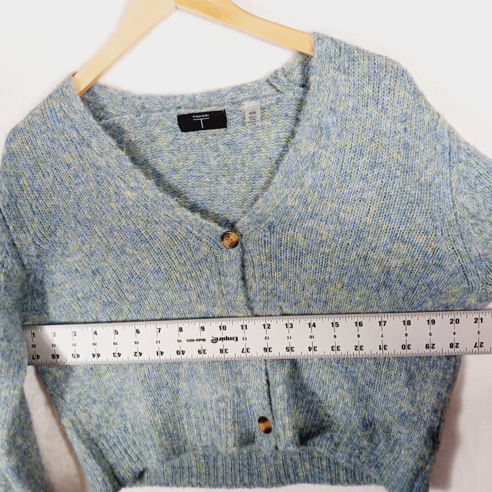 TAHARI,  Cropped Button Cardigan, Medium, Soft, Lightweight, Blue/Green Mix - Picture 9 of 16